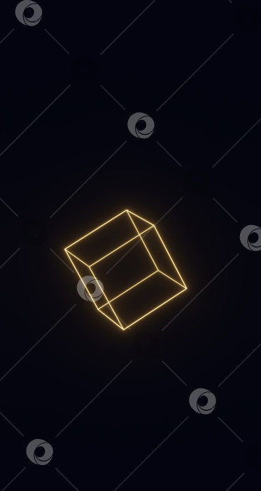 Скачать Неоновый каркасный куб левитирует на темном фоне фотосток Ozero
