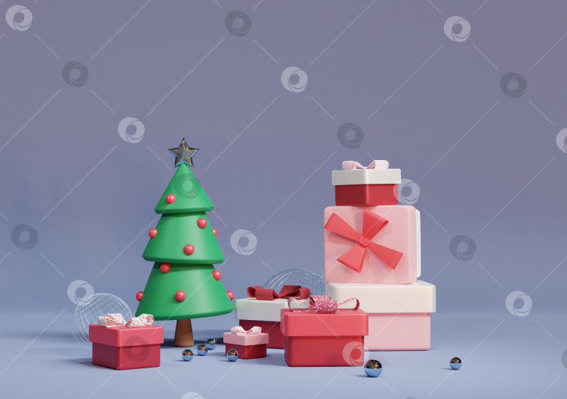 Скачать Новогодняя и рождественская поздравительная открытка, 3d рендеринг фотосток Ozero