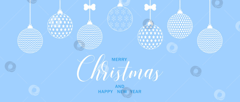 Скачать Поздравления с Рождеством и Новым годом на синем фоне с новогодними шарами. фотосток Ozero