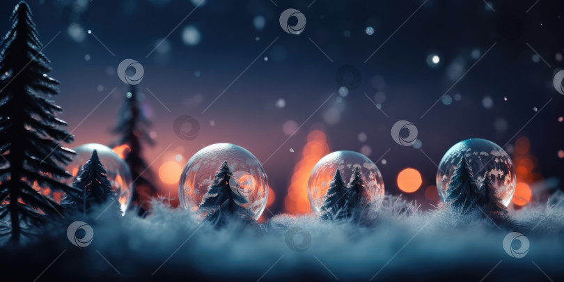 Скачать Снежный шар и рождественская елка в зимнем лесу. Абстрактный рождественский и новогодний фон, скопируйте пространство фотосток Ozero