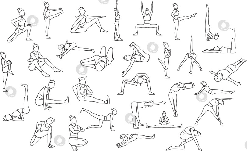 Скачать набор простых векторных иконок, здоровый образ жизни, асаны йоги, спорт, каракули и зарисовки фотосток Ozero