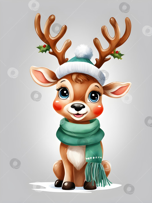 Скачать нарисованный милый рождественский олень в теплом шарфе и шапке фотосток Ozero