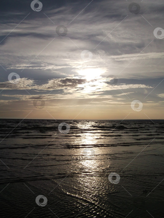 Скачать Уютный закат над морем. Пейзаж. Вертикальная фотография. фотосток Ozero