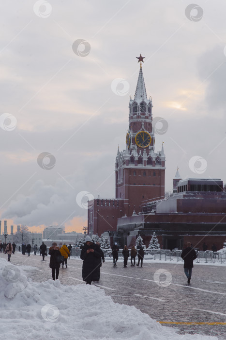 Скачать Москва,Россия,Красная площадь,вид на Кремль зимой фотосток Ozero