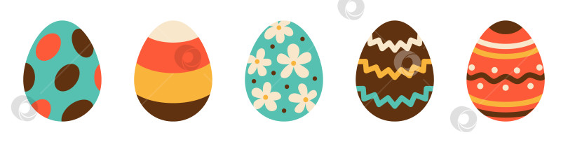 Скачать Векторный набор пасхальных яиц. Пасхальная коллекция в плоском дизайне. Охота за яйцами. Яйца с волнами, линиями, кругами и цветами. фотосток Ozero