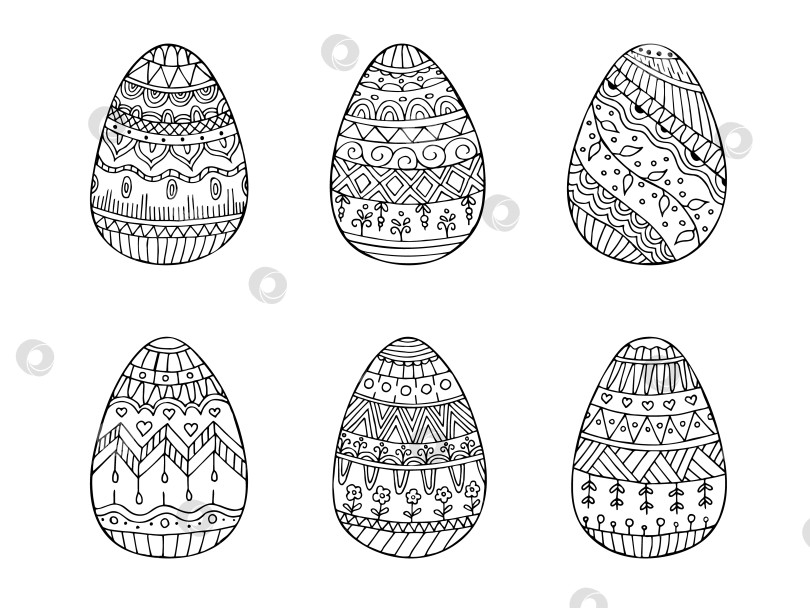 Скачать Набор рисованных каракулей с пасхальными яйцами. Пасхальный зентангл. Векторные яйца с орнаментом. фотосток Ozero