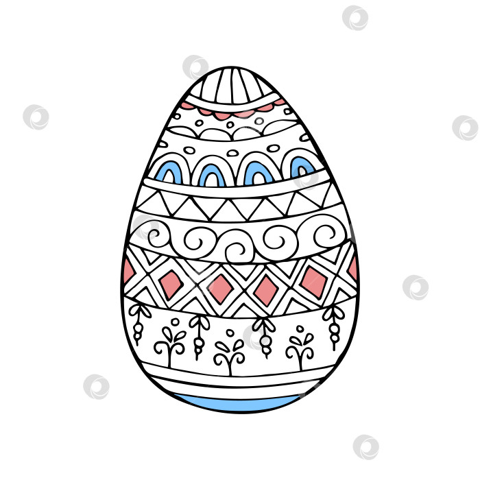 Скачать Нарисованное вручную цветное пасхальное яйцо с каракулями. Пасхальный зентангл. Векторное яйцо с орнаментом. фотосток Ozero