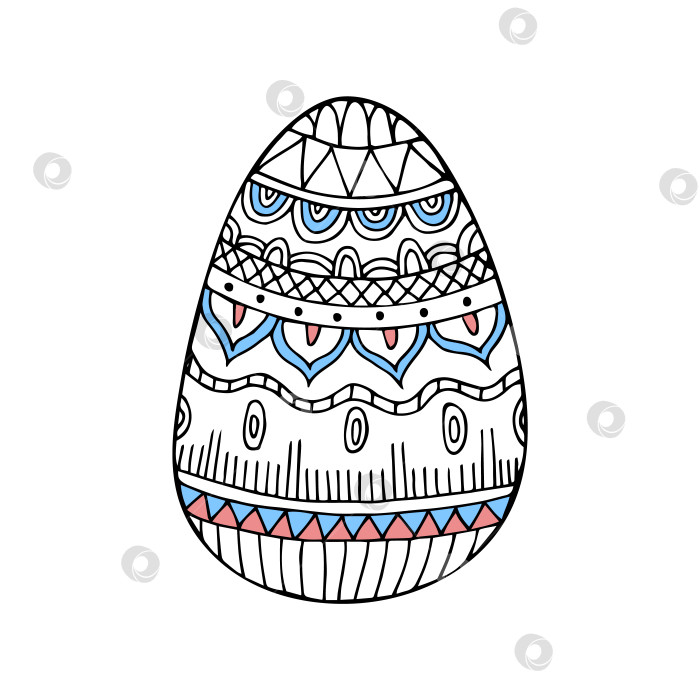 Скачать Нарисованное вручную цветное пасхальное яйцо с каракулями. Пасхальный зентангл. Векторное яйцо с орнаментом. фотосток Ozero