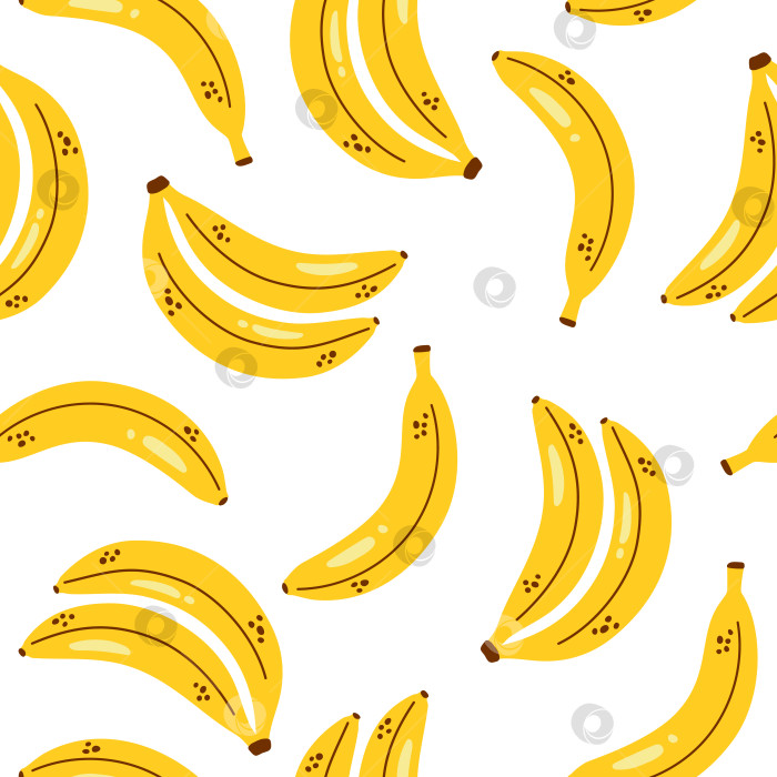 Скачать Векторный банановый узор. Милые желтые бананы. Бесшовный узор с банановыми гроздьями на белом фоне. фотосток Ozero