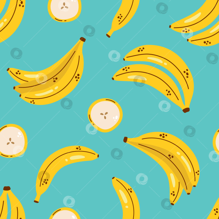 Скачать Симпатичный узор с желтыми бананами на синем фоне. Банановый бесшовный узор. Тропические фрукты. фотосток Ozero