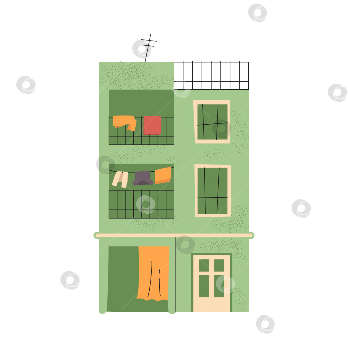 Скачать Зеленый индийский дом с бельевыми веревками. Векторный клипарт бедных зданий. фотосток Ozero
