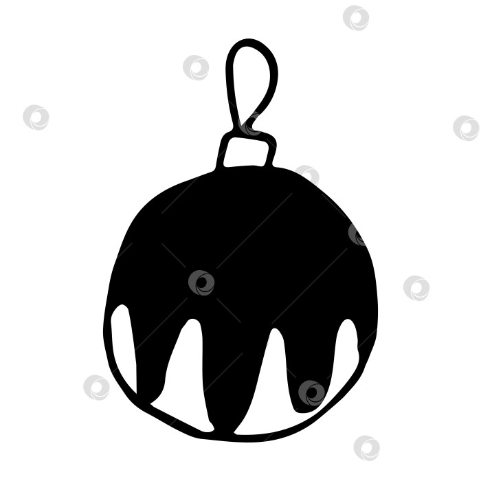 Скачать Векторный рождественский шар с каракулями. Черно-белая векторная иллюстрация. Нарисованное от руки украшение рождественской елки. Новогодний клипарт с каракулями. фотосток Ozero