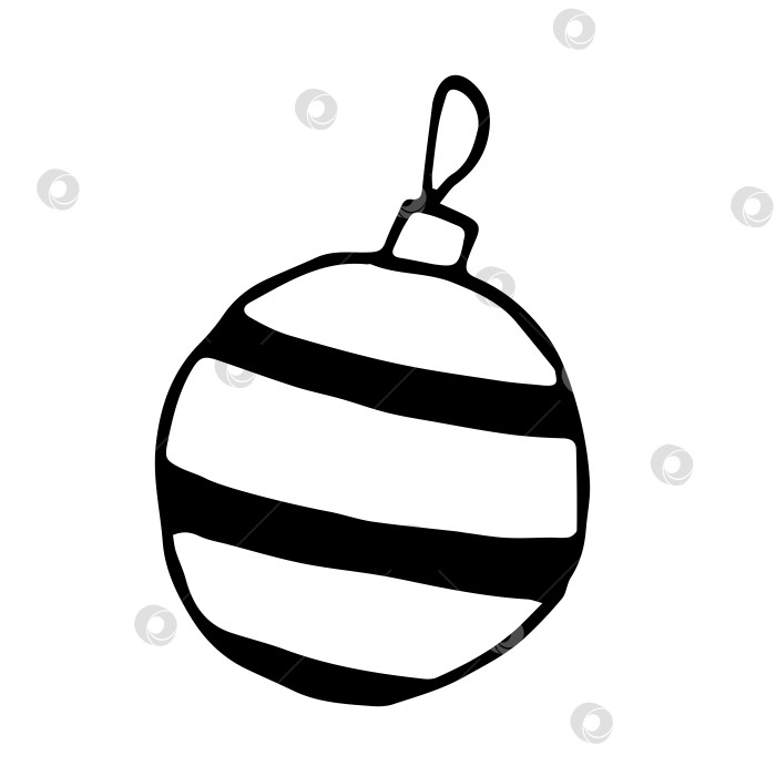 Скачать Рождественский шар в черно-белую полоску. Клипарт с каракулями. Векторная иллюстрация с украшением рождественской елки. фотосток Ozero