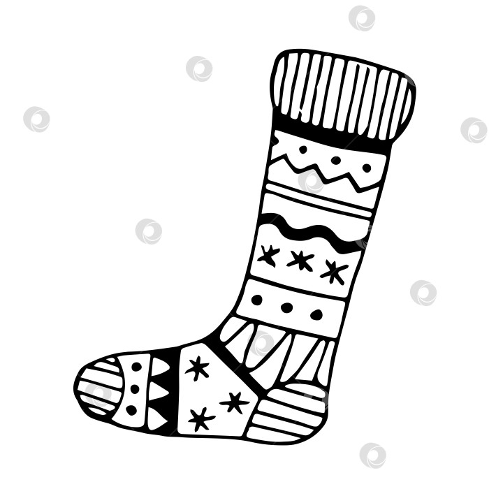 Скачать Милый рождественский носок в стиле каракулей. Изолированная векторная иллюстрация. Забавный рождественский чулок с каракулями, нарисованный от руки. фотосток Ozero