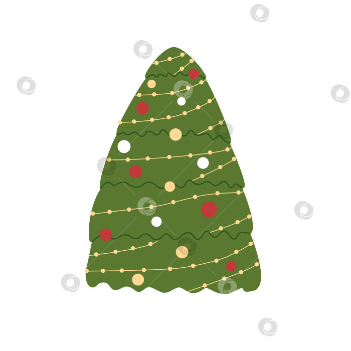 Скачать Векторная рождественская елка. Иллюстрация каракулями в зеленом, красном и желтом цветах. Клипарт на Рождество и Новый год. фотосток Ozero