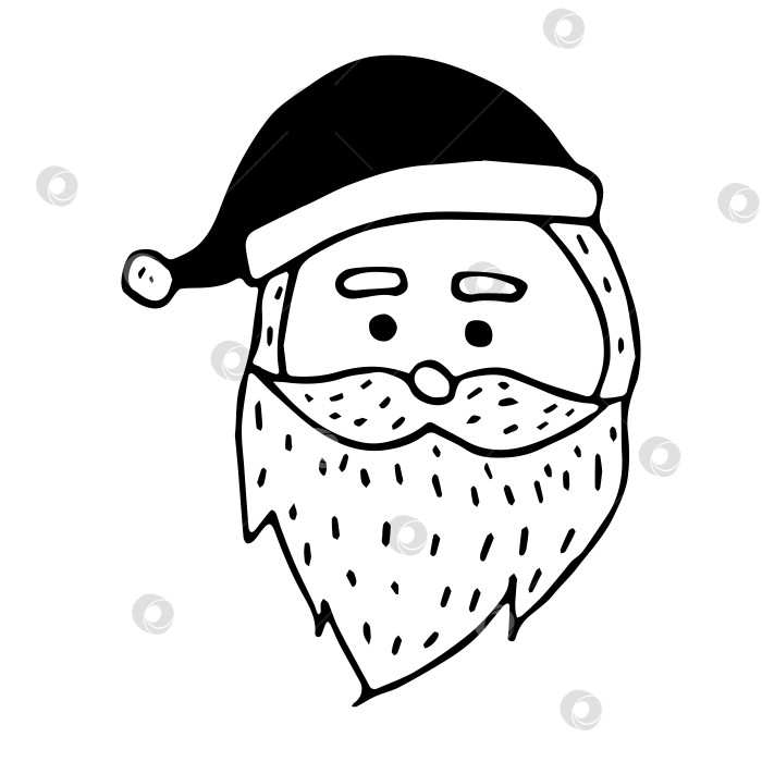 Скачать Симпатичный векторный каракуль Санта-Клауса. Рождественская черно-белая векторная иллюстрация. Нарисованный от руки клипарт с Дедом Морозом. с Новым Годом. фотосток Ozero