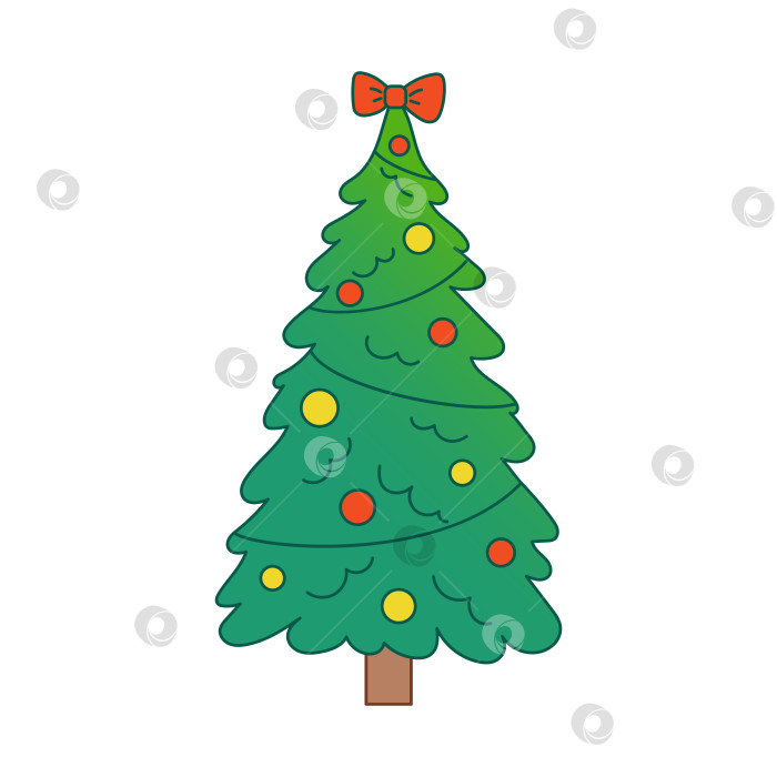 Скачать Векторная рождественская елка. Вечнозеленая елка с украшениями. Новогодняя елка с бантом. Градиент. фотосток Ozero
