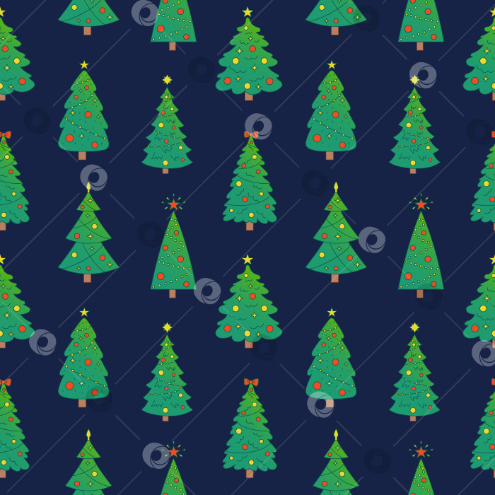 Скачать Векторный бесшовный узор с рождественскими елками. Милый новогодний узор на темно-синем фоне. Милые ели. фотосток Ozero