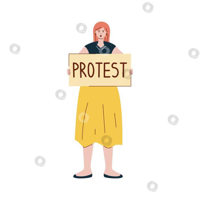 Скачать Векторная иллюстрация с протестующей женщиной. Девушка с плакатом протеста. Протест. Женщина с плакатом в руках. фотосток Ozero