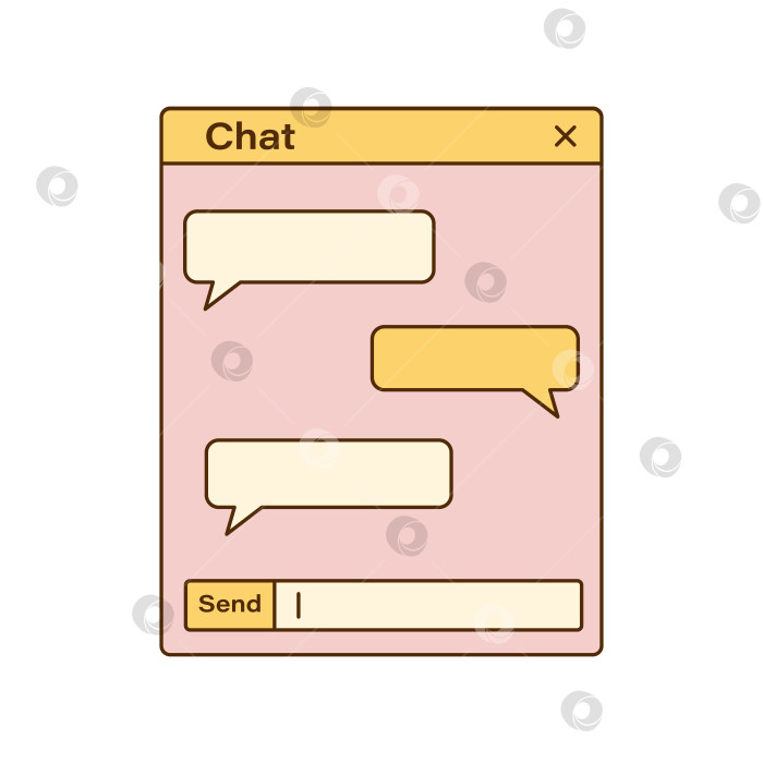 Скачать Векторное ретро-окно чата с речевыми пузырями. Ностальгический пользовательский интерфейс. Ретро-компьютерный интерфейс vaporwave. Шаблон чата. фотосток Ozero