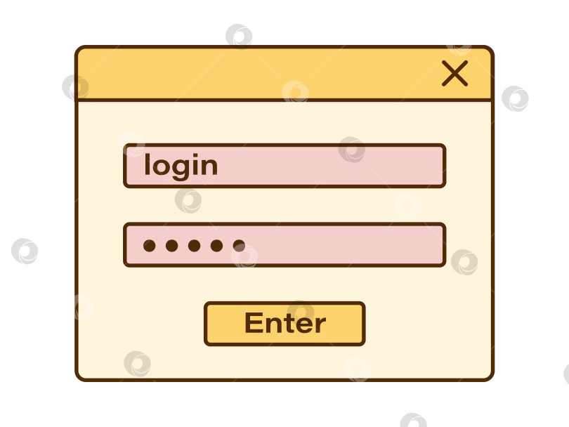 Скачать Векторное ретро-окно авторизации с полями логина и пароля. Ностальгический пользовательский интерфейс. Ретро-компьютерный интерфейс vaporwave. Шаблон авторизации. фотосток Ozero