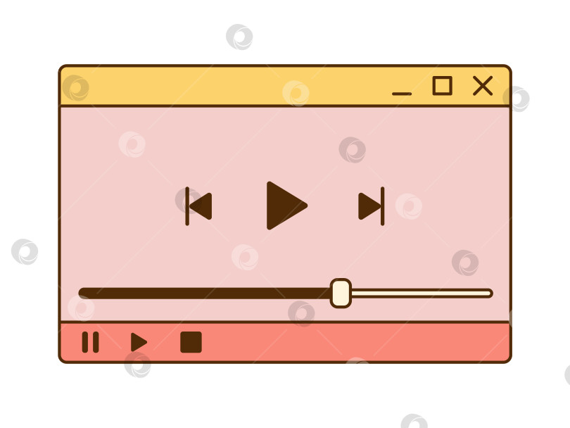 Скачать Окно векторного ретро-видеоплеера. Ностальгический пользовательский интерфейс. Компьютерный интерфейс в стиле ретро vaporwave. Окно с индикатором выполнения. Просмотр видео. фотосток Ozero