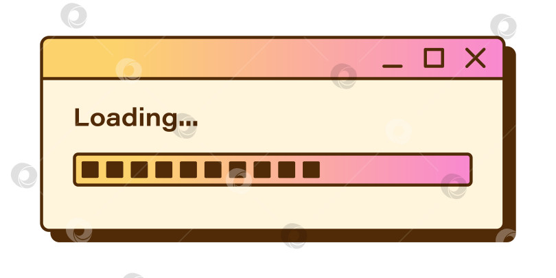 Скачать Окно загрузки в векторном стиле ретро. Ностальгический пользовательский интерфейс. Компьютерный интерфейс Y2k vaporwave. Индикатор выполнения градиента. фотосток Ozero