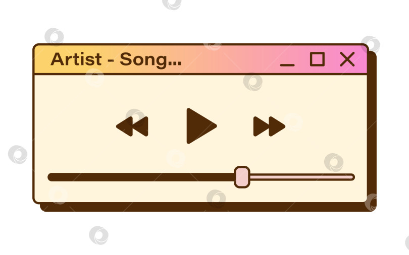 Скачать Векторное окно ретро-аудиоплеера. Ностальгический пользовательский интерфейс. Ретро-компьютерный интерфейс vaporwave. Градиентное окно y2k с индикатором выполнения. Слушаю музыку. фотосток Ozero