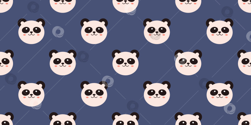 Скачать Векторный бесшовный узор с милыми головами панд. Модный детский принт с медведями пандами. Кавайный фон с забавными животными. Бесшовный узор китайской улыбающейся панды. фотосток Ozero