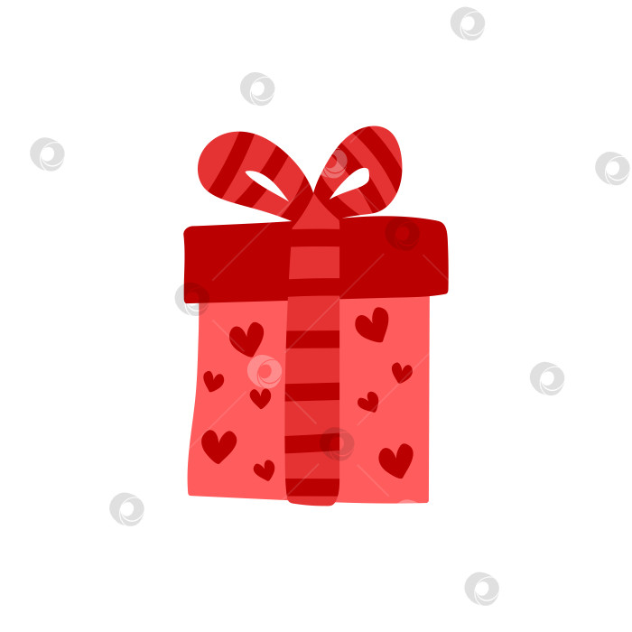 Скачать Векторная милая подарочная коробка с сердечками. Подарок с бантом и полосатой лентой. фотосток Ozero