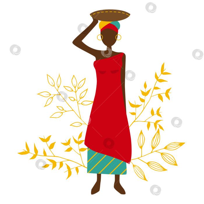Скачать Векторная иллюстрация женщины из Танзании. Африканская женщина с листьями на заднем плане. фотосток Ozero