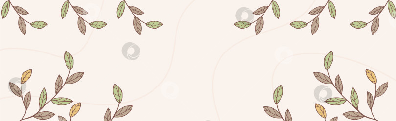 Скачать Горизонтальная граница зеленых и коричневых осенних листьев. Векторный баннер с осенними листьями, веткой. фотосток Ozero