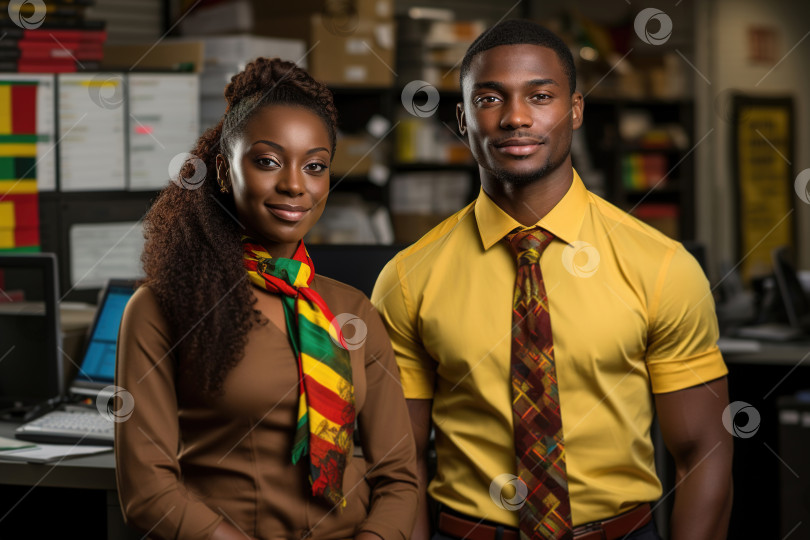 Скачать Портрет коллеги-афроамериканца, молодой женщины и мужчины вместе на рабочем месте фотосток Ozero