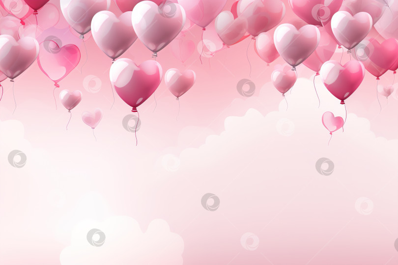 Скачать Праздник, день святого Валентина, свадебная концепция. Летающие розовые воздушные шары в форме сердечек на фоне с пространством для копирования фотосток Ozero