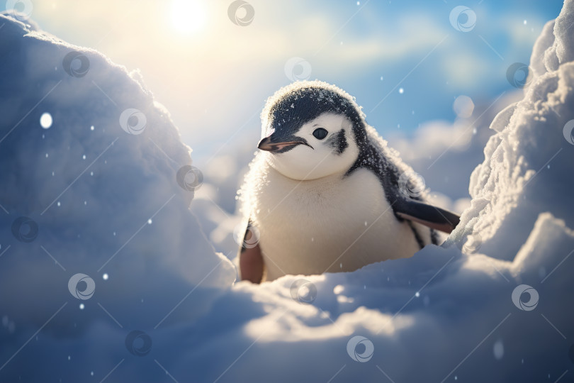 Скачать Пингвин на севере в снежный день фотосток Ozero
