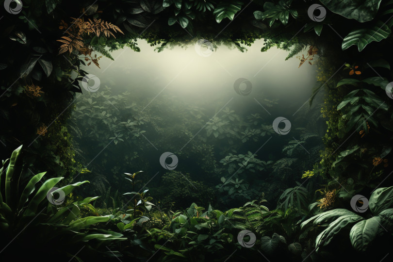 Скачать Естественный обрамляющий бордюр тропических джунглей из листьев, растений фотосток Ozero