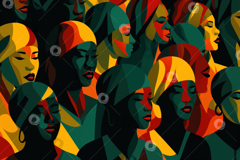 Скачать Силуэты африканских женщин в зеленом, желтом и красном цветах, женский абстрактный плоский узор толпы фотосток Ozero