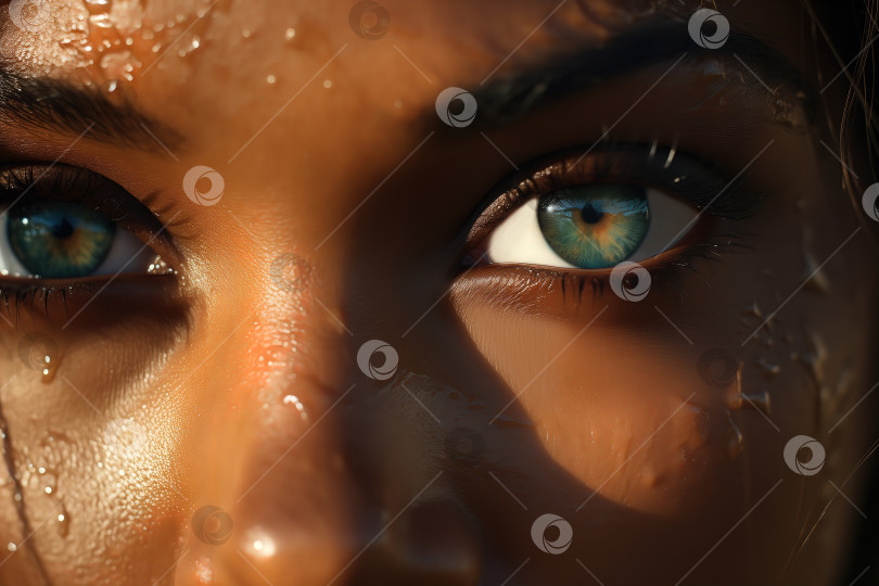 Скачать Крупным планом лицо афроамериканки, зеленые глаза смотрят в камеру фотосток Ozero