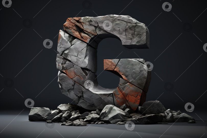 Скачать Каменная растрескавшаяся буква G стоит. Натуральная типографика логотипа минимализм фотосток Ozero