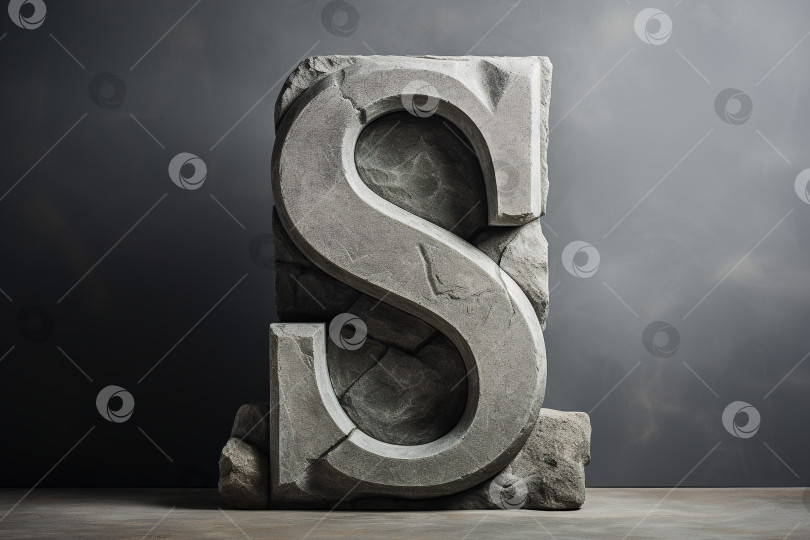 Скачать Каменная буква алфавита S на сером фоне. Концепция типографики знака натуральным шрифтом фотосток Ozero