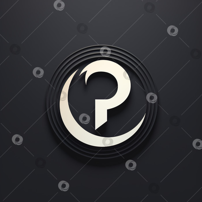 Скачать Логотип - белая буква P в круге, минимализм на темном фоне. Концепция типографики знакового шрифта фотосток Ozero
