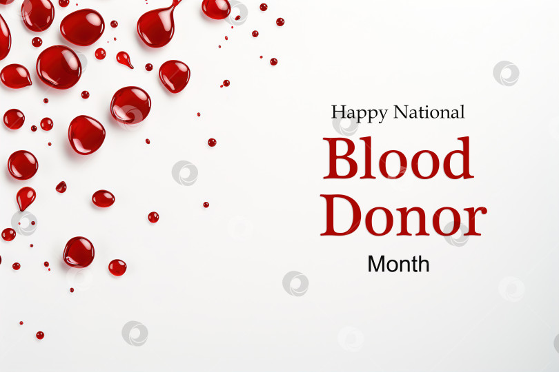 Скачать Концепция национального месяца доноров крови. Красные капли крови и текст на белом фоне, плакат фотосток Ozero