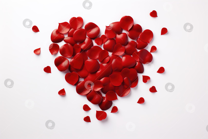 Скачать Красные лепестки роз в рамке в виде сердца на белом фоне, символ любви. Романтика, концепция дня Святого Валентина фотосток Ozero