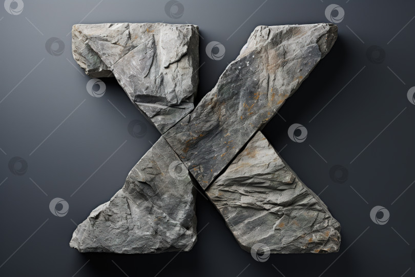 Скачать Каменная буква X на сером фоне. Типографика, натуральный шрифт алфавита фотосток Ozero
