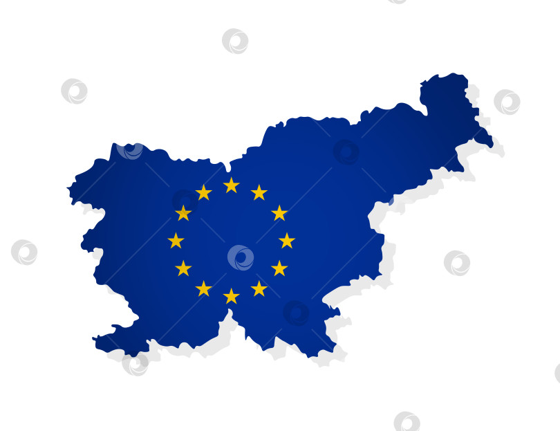 Скачать Векторная концепция с изолированной картой члена Европейского союза - Словении. Современная иллюстрация, украшенная флагом ЕС с желтыми звездами на синем фоне фотосток Ozero