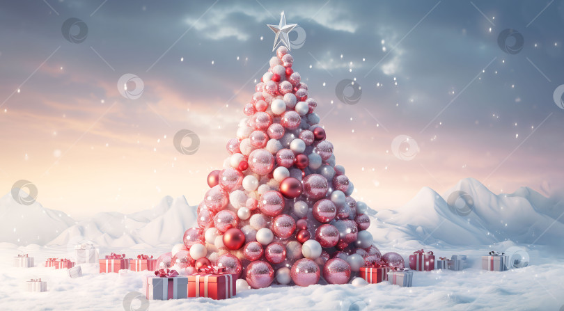 Скачать Иллюстрация рождественской елки на улице зимой, сгенерированная искусственным интеллектом фотосток Ozero