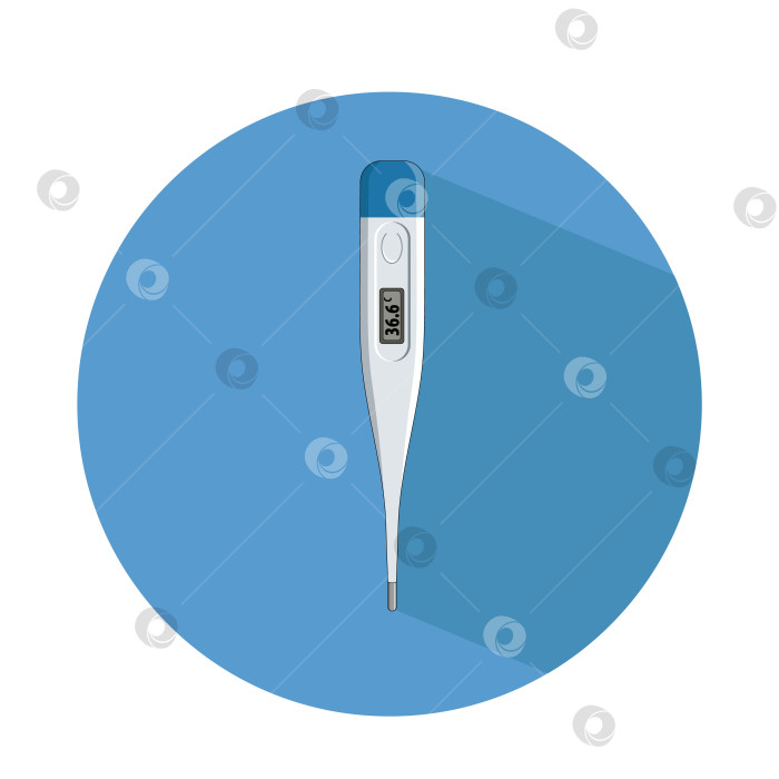 Скачать Иконка электронного, аптечного градусника на синем фоне в круге фотосток Ozero