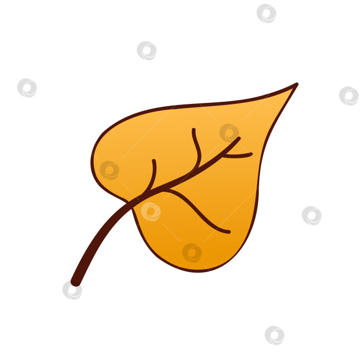 Скачать Изолированный березовый лист оранжевого цвета. Векторная иллюстрация в стиле каракули. Тема листьев осень, ботаника, природа. фотосток Ozero