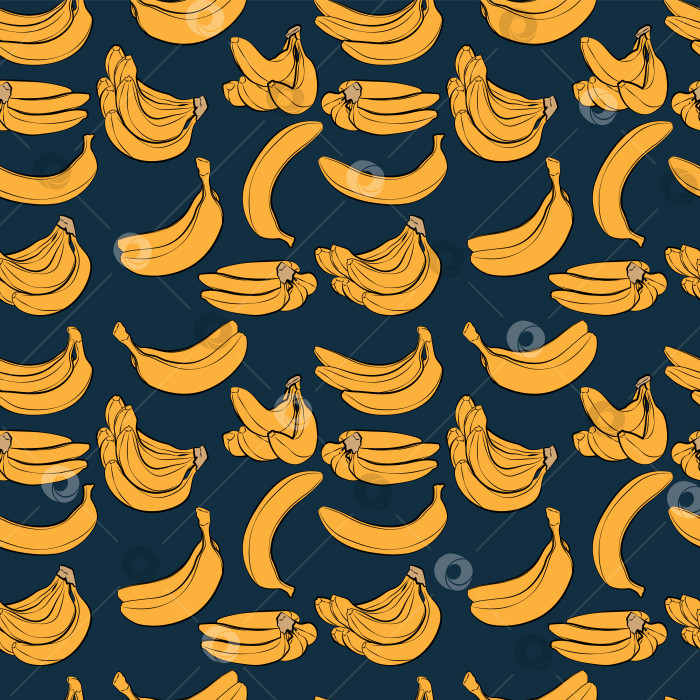 Скачать Цветной набор бесшовных узоров из бананов, листьев и фруктов, 1000х1000 пикселей. фотосток Ozero