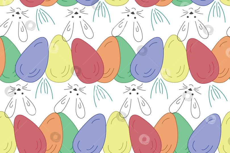 Скачать Бесшовный узор пасхальных яиц, мордочка кролика. Векторная иллюстрация. Текстура пасхального подарка, текстиль. фотосток Ozero
